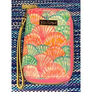 Lilly Pulitzer 90216 Tiki Palm Pink Multi Card ID Smart Phone Wristlet Wallet